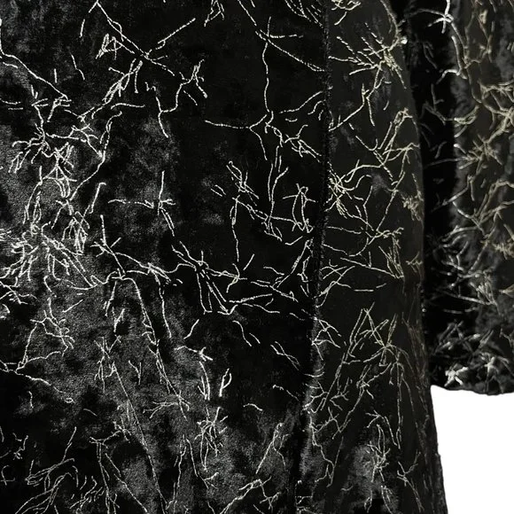 Metallic Velvet Choker Dress M Lightning Silver Crushed A-Line Cutout Skater - Picture 6 of 14